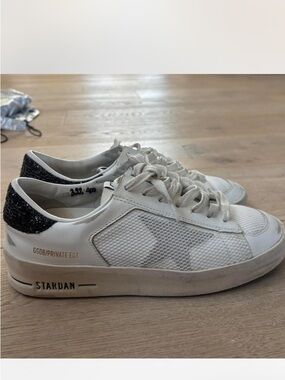 Golden Goose White Low-Top Sneakers with Black Glitter Heel